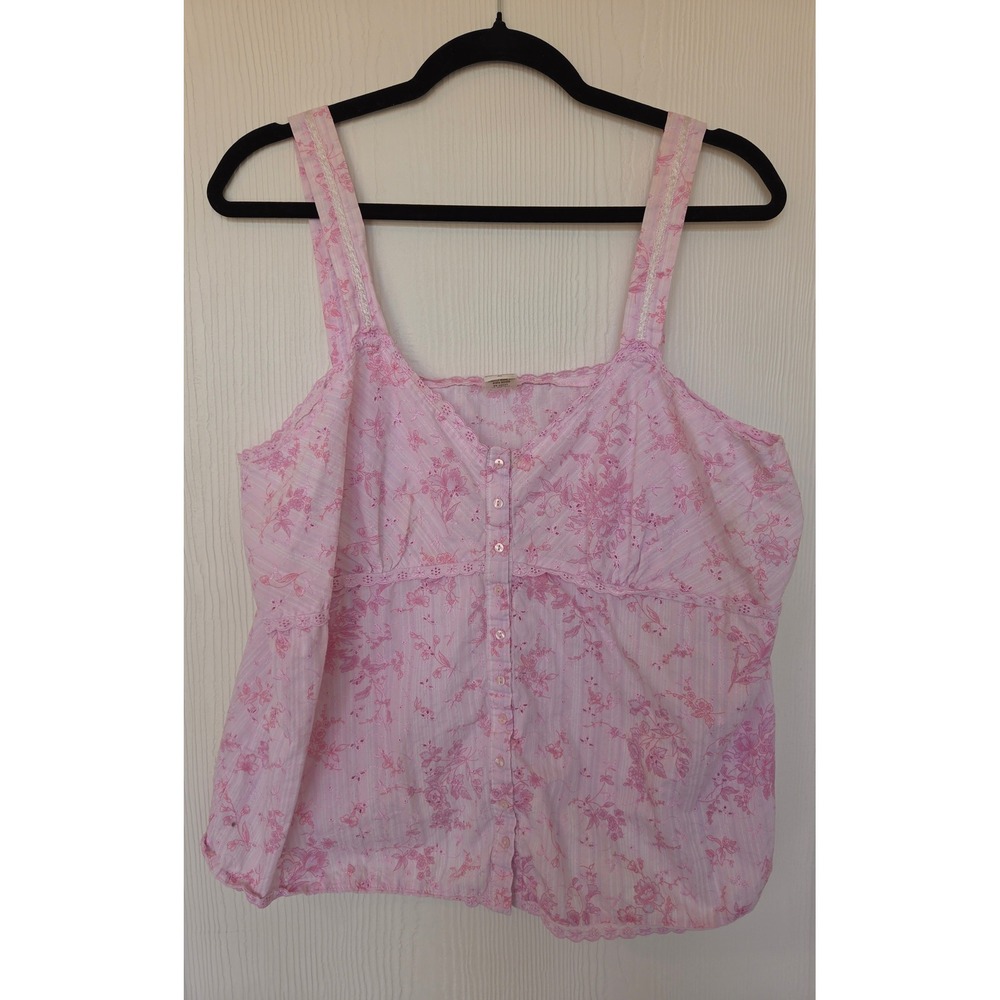 Floral Eyelet Cotton Babydoll Top XL Ren Faire Y2K Fairy Cottage Peasant Boho